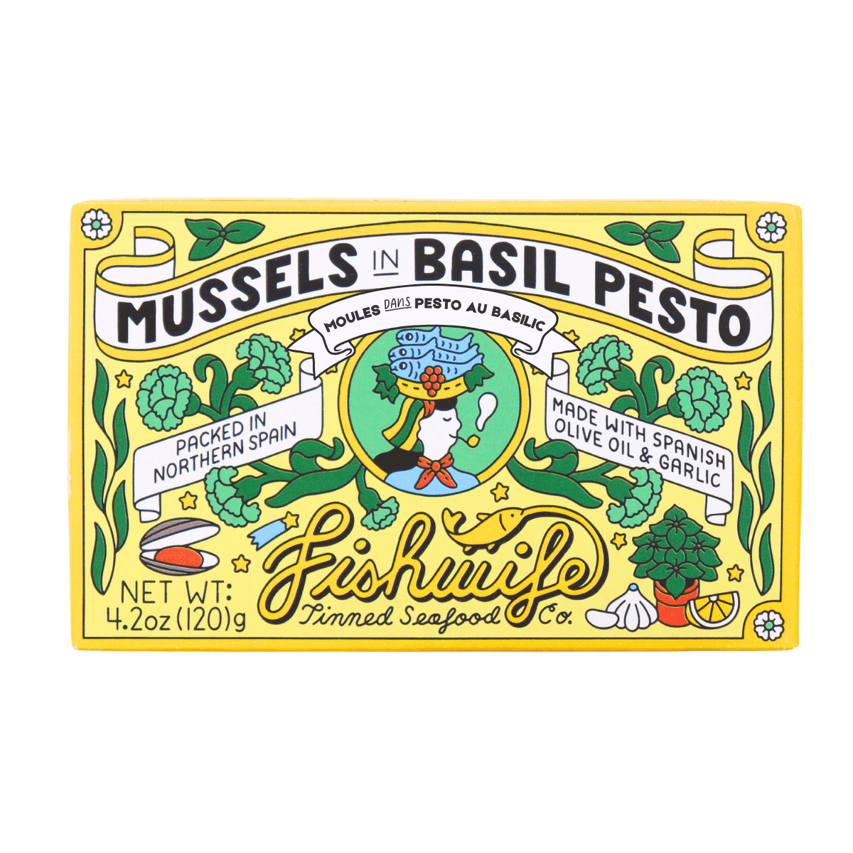 Fishwife Tinned Seafood Mussels in Basil Pesto, 120 g