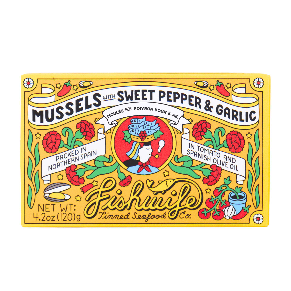 Fishwife Tinned Seafood Mussels with Sweet Pepper & Garlic, 120 g