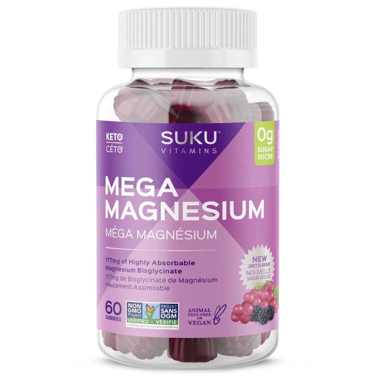 SUKU Vitamins Sugar-Free Gummies Mega Magnesium with Magnesium Bisglycinate, 60 Gummies