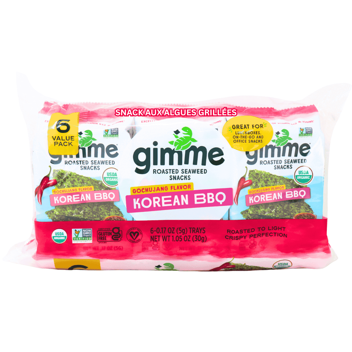 GimMe Organic Roasted Seaweed Snack Value Pack Korean BBQ, 6 Pack