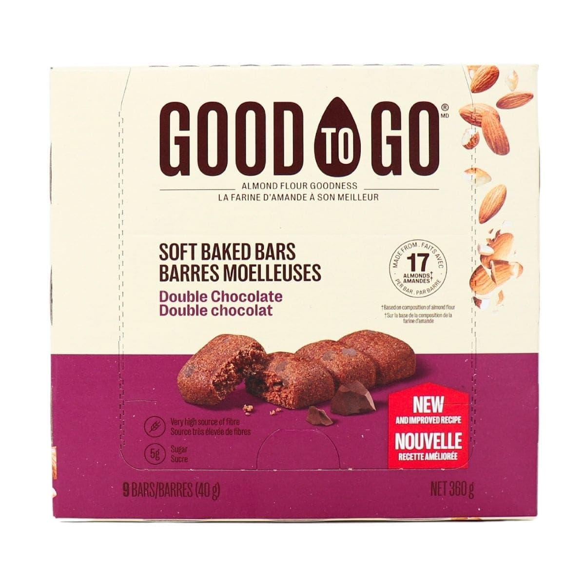 Good To Go Almond Flour Snack Bars Double Chocolate, 9 Bar Pack