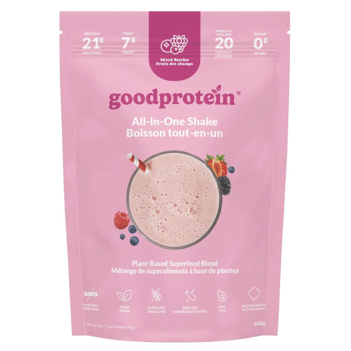Good Protein All-In-One Shake Plant-Based Superfood Blend Mixed Berries, 440g