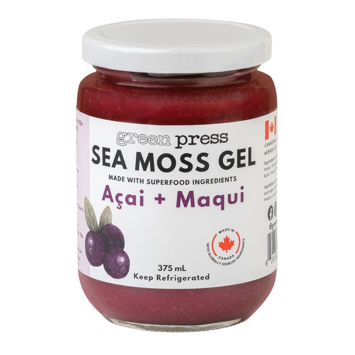 Green Press Sea Moss Gel Acai + Maqui, 375 mL
