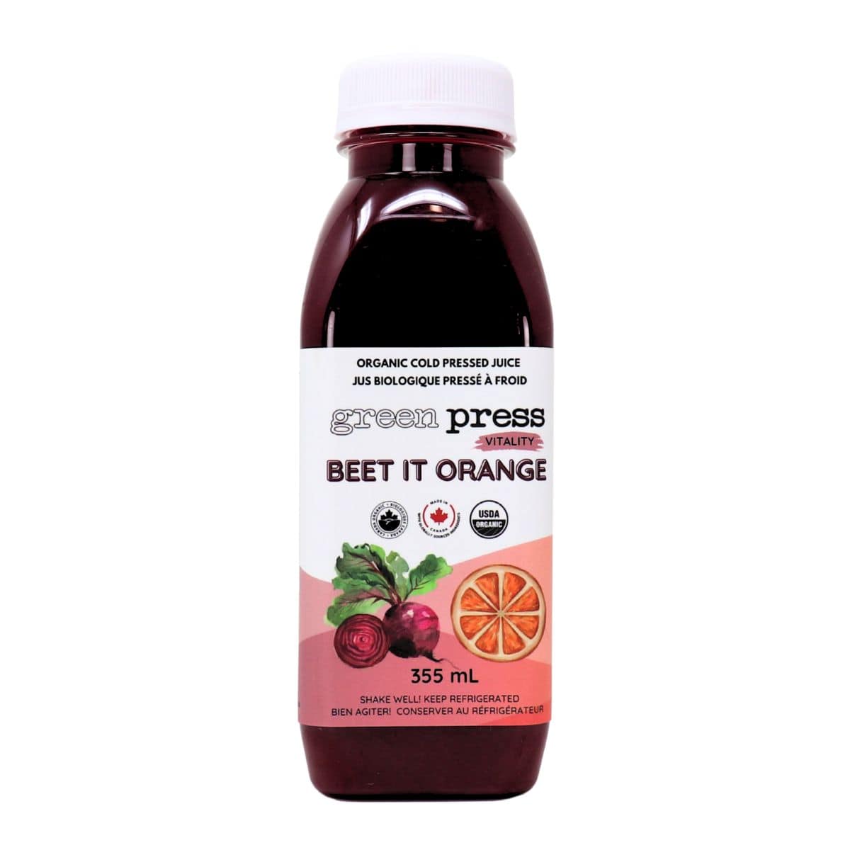 Green Press Organic Cold-Pressed Juice Beet It Orange, 355 mL