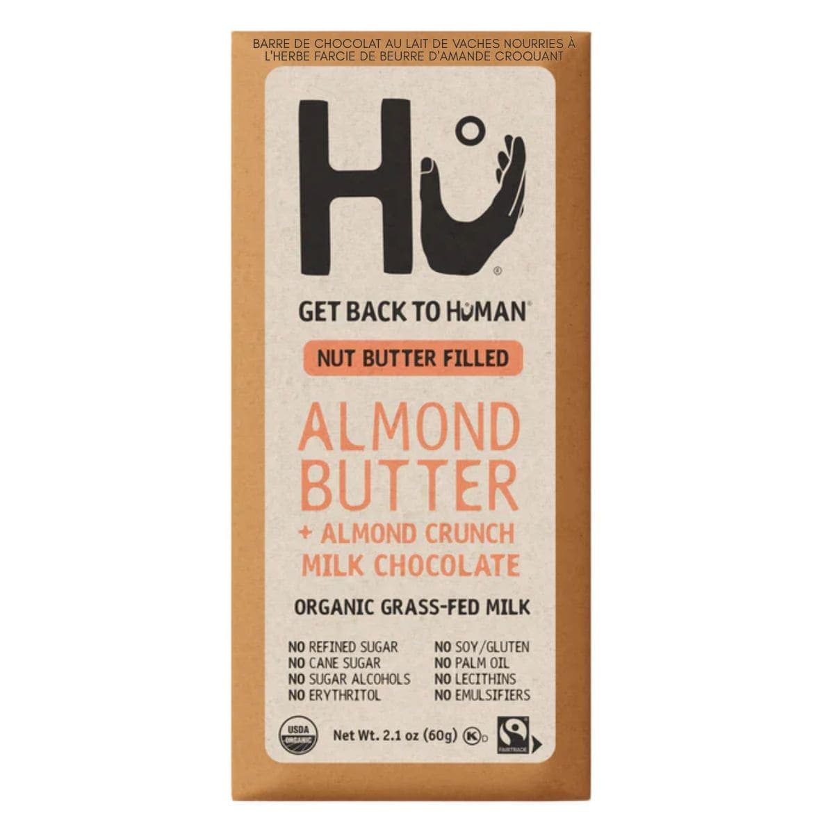Hu Kitchen Grass-Fed Milk Chocolate Bar Filled Almond Butter Crunch, 60g