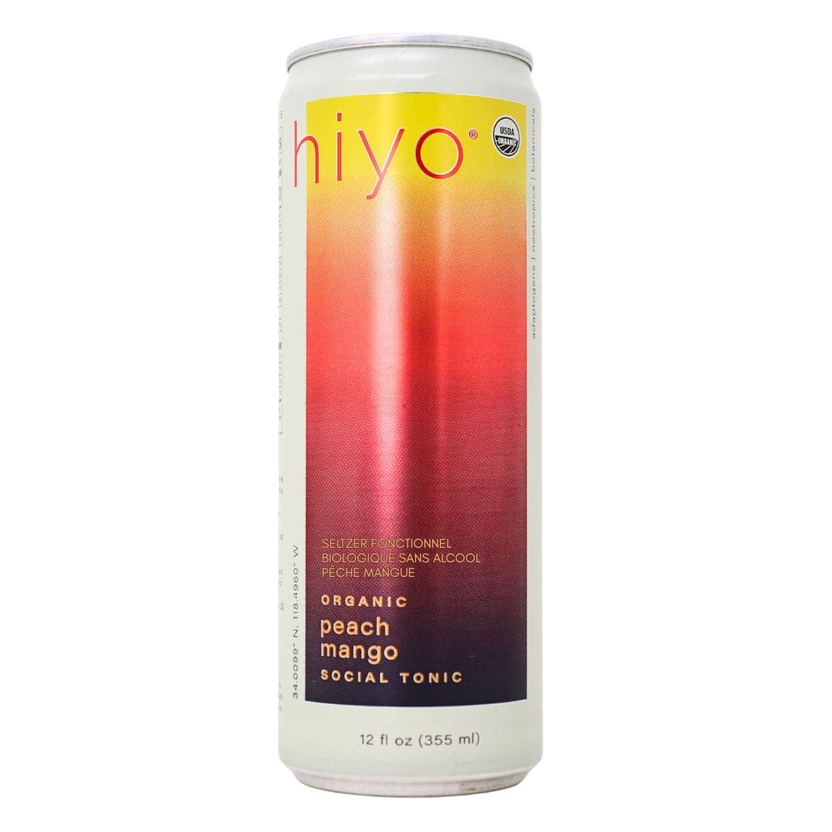 Hiyo Organic Non-Alcoholic Functional Seltzer Peach Mango, 355ml