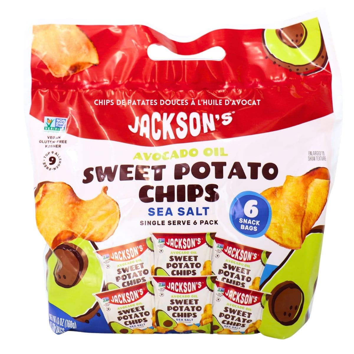 Jackson’s Sweet Potato Chips with Avocado Oil Sea Salt Snack Pack, 6 Snack Bags