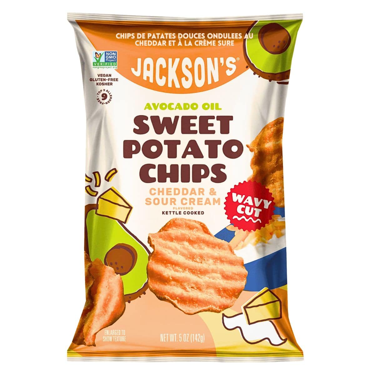 Jackson’s Wavy Cut Sweet Potato Chips Cheddar & Sour Cream, 142g