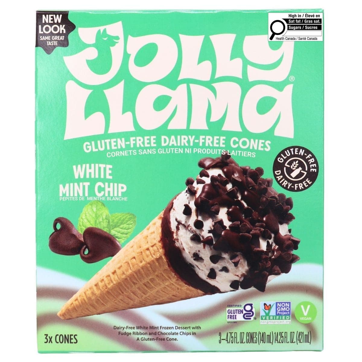 Jolly Llama Gluten & Dairy Free Ice Cream Cone White Mint Chip, 3 Pack