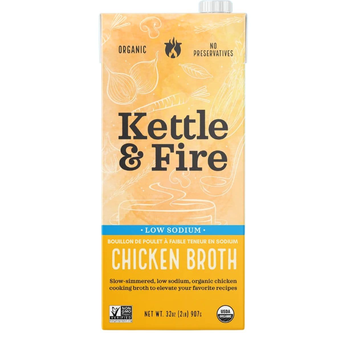 Kettle & Fire Low Sodium Chicken Cooking Broth, 907g