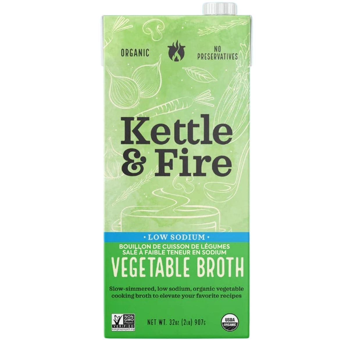 Kettle & Fire Low Sodium Savory Vegetable Cooking Broth, 907g
