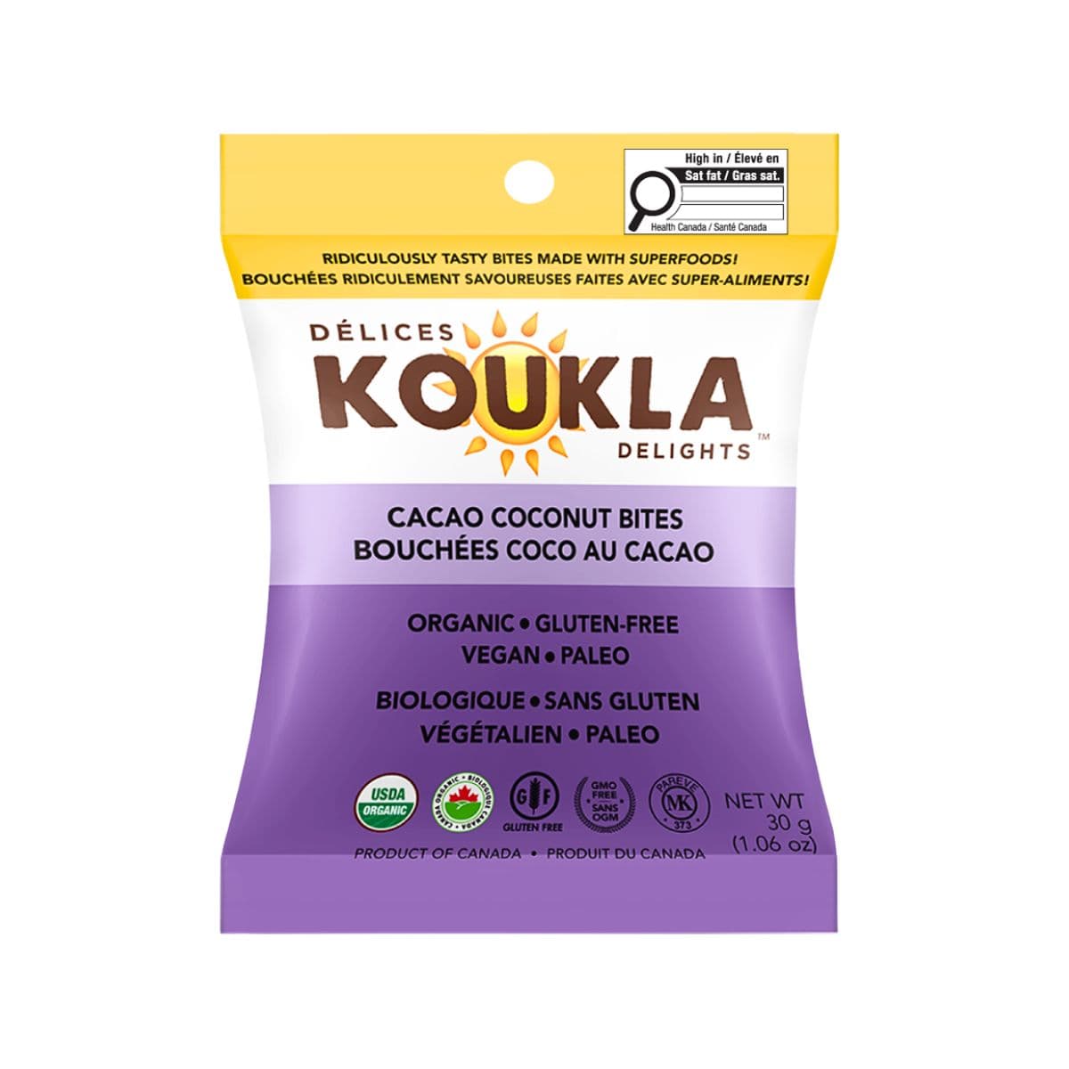 Koukla Delights Organic Gluten-Free Snack Bites Cacao Coconut, 2 Bites