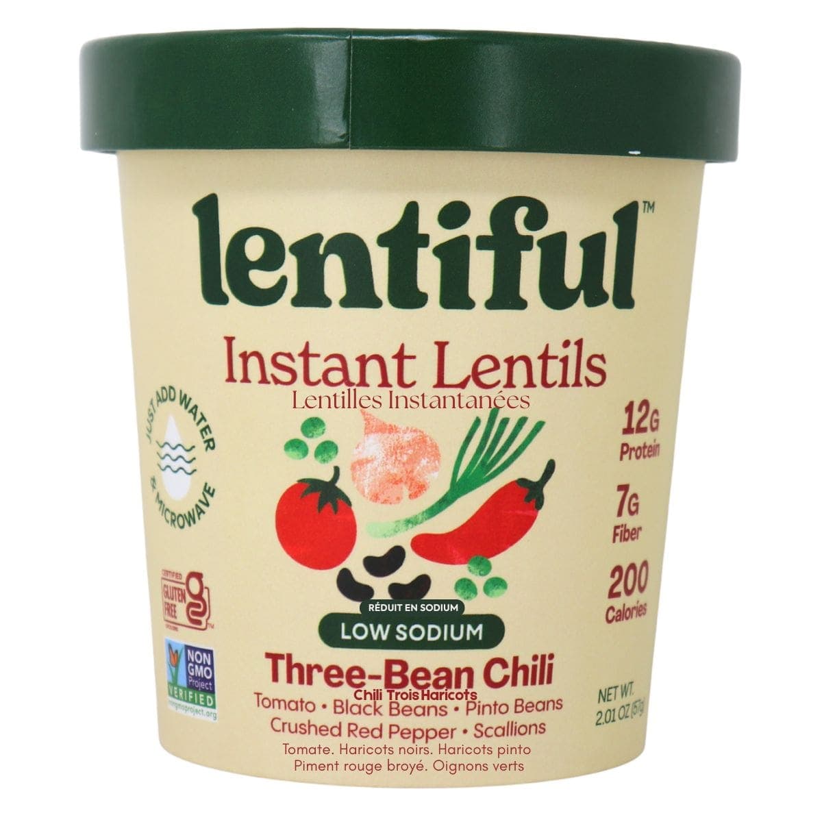 Lentiful Instant Lentils Low Sodium Three Bean Chili, 57 g