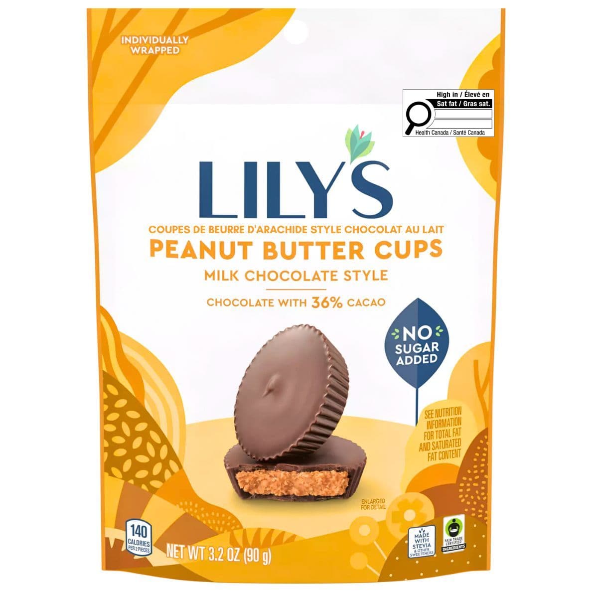 Lily's No Sugar Added Milk Chocolate Style Peanut Butter Cups, 90g