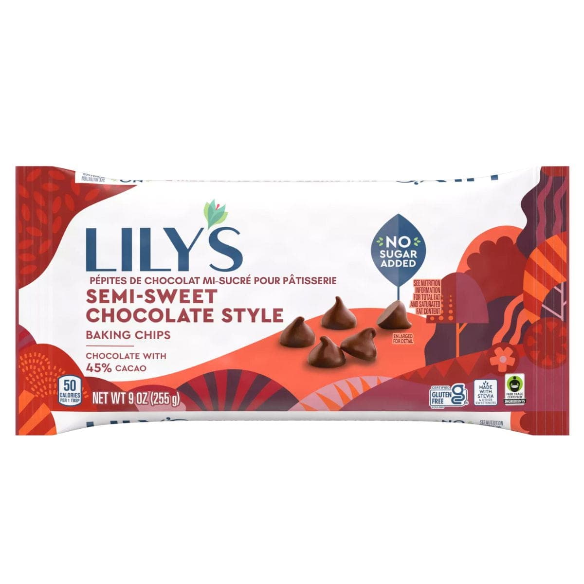 Lily's No Sugar Added Baking Chips Semi-Sweet Chocolate Style, 255g