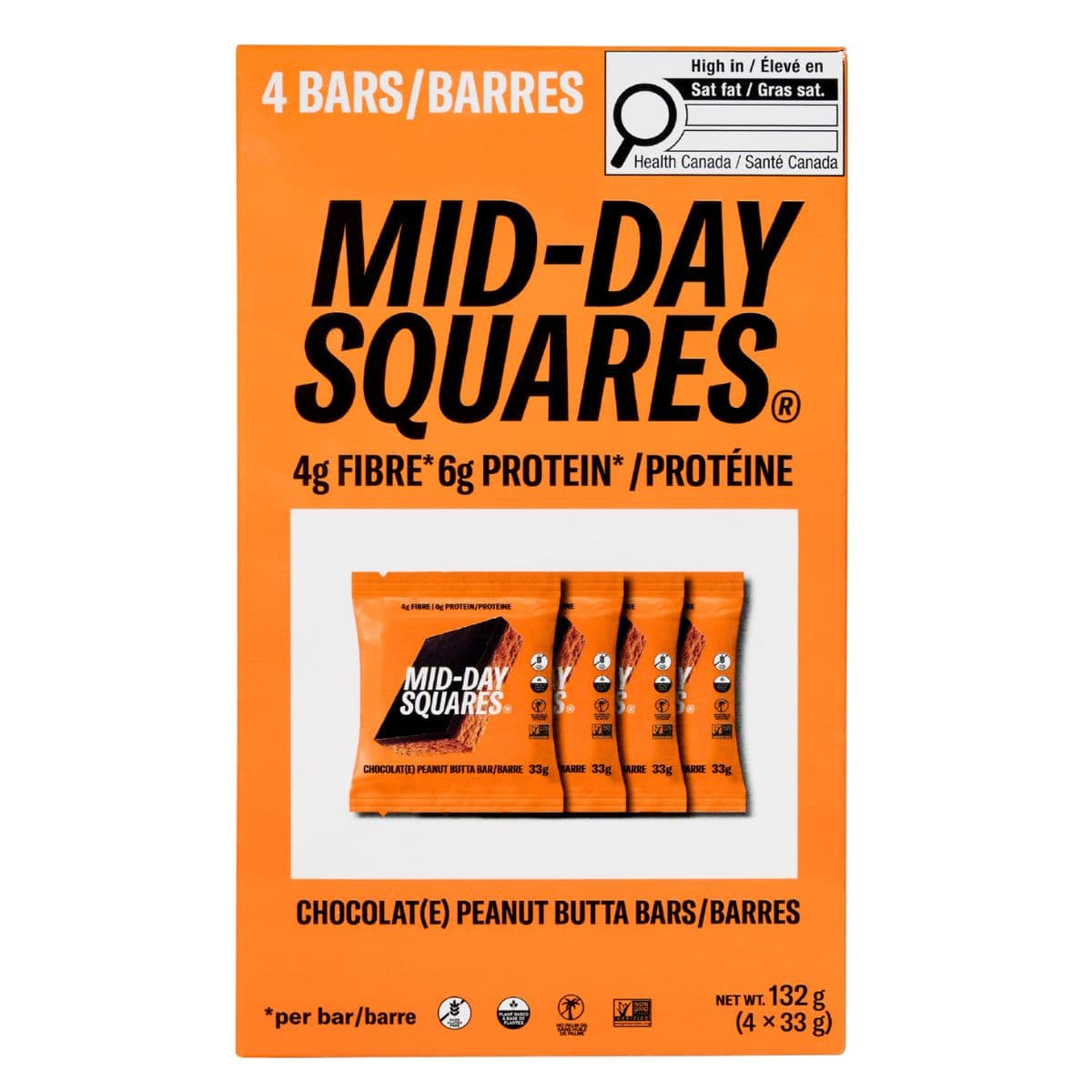 Mid-Day Squares Plant-Based Chocolate Bar Peanut Butta, 4 Pack