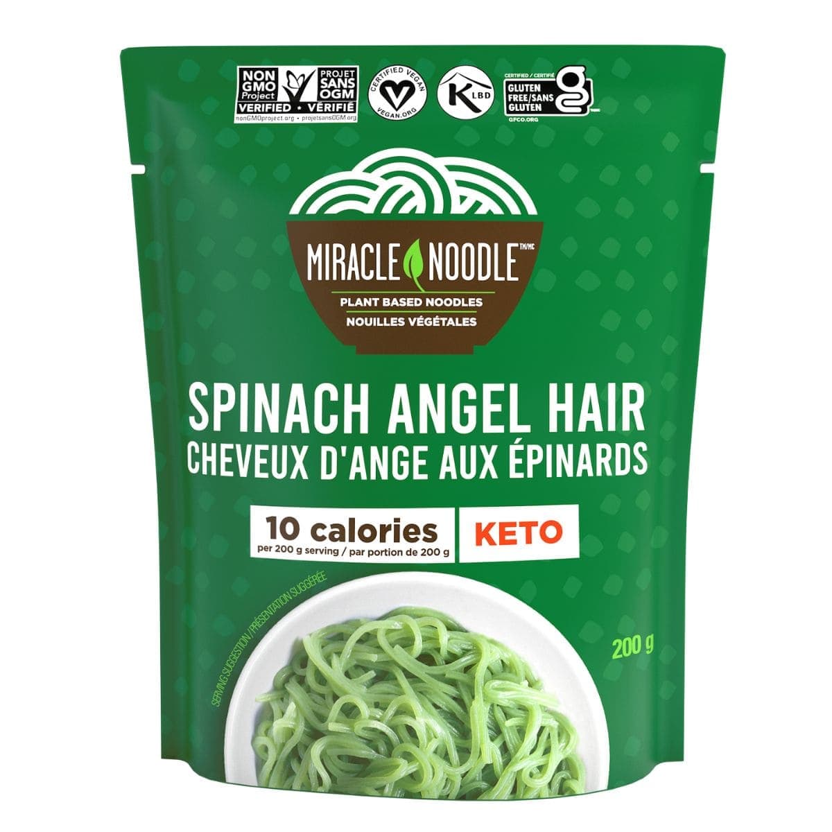 Miracle Noodle Ready To Eat Keto Plant-Based Konjac Noodles Spinach Angel Hair, 200g