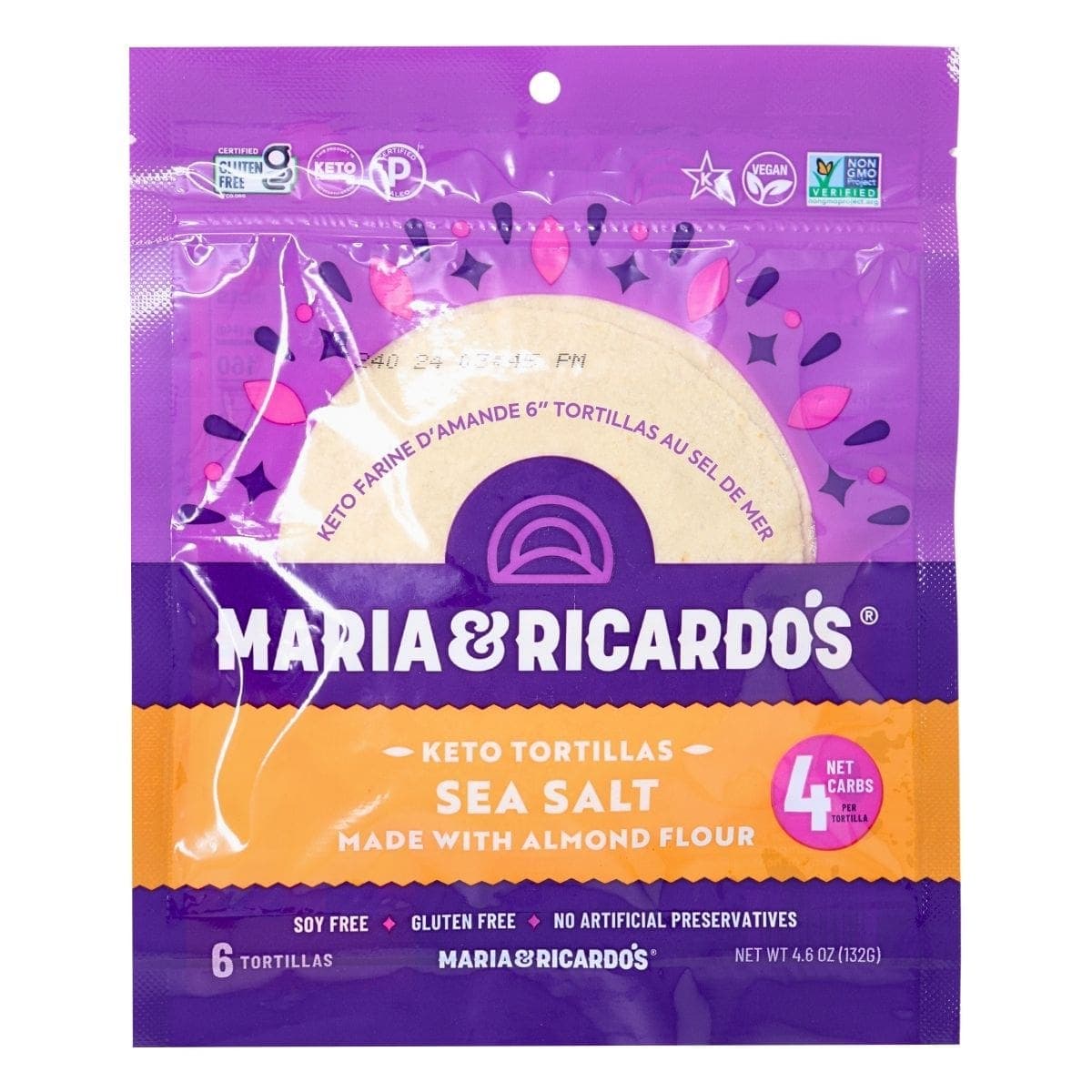 Maria & Ricardo's 6" Almond Flour Keto Tortillas Sea Salt, Pack of 6