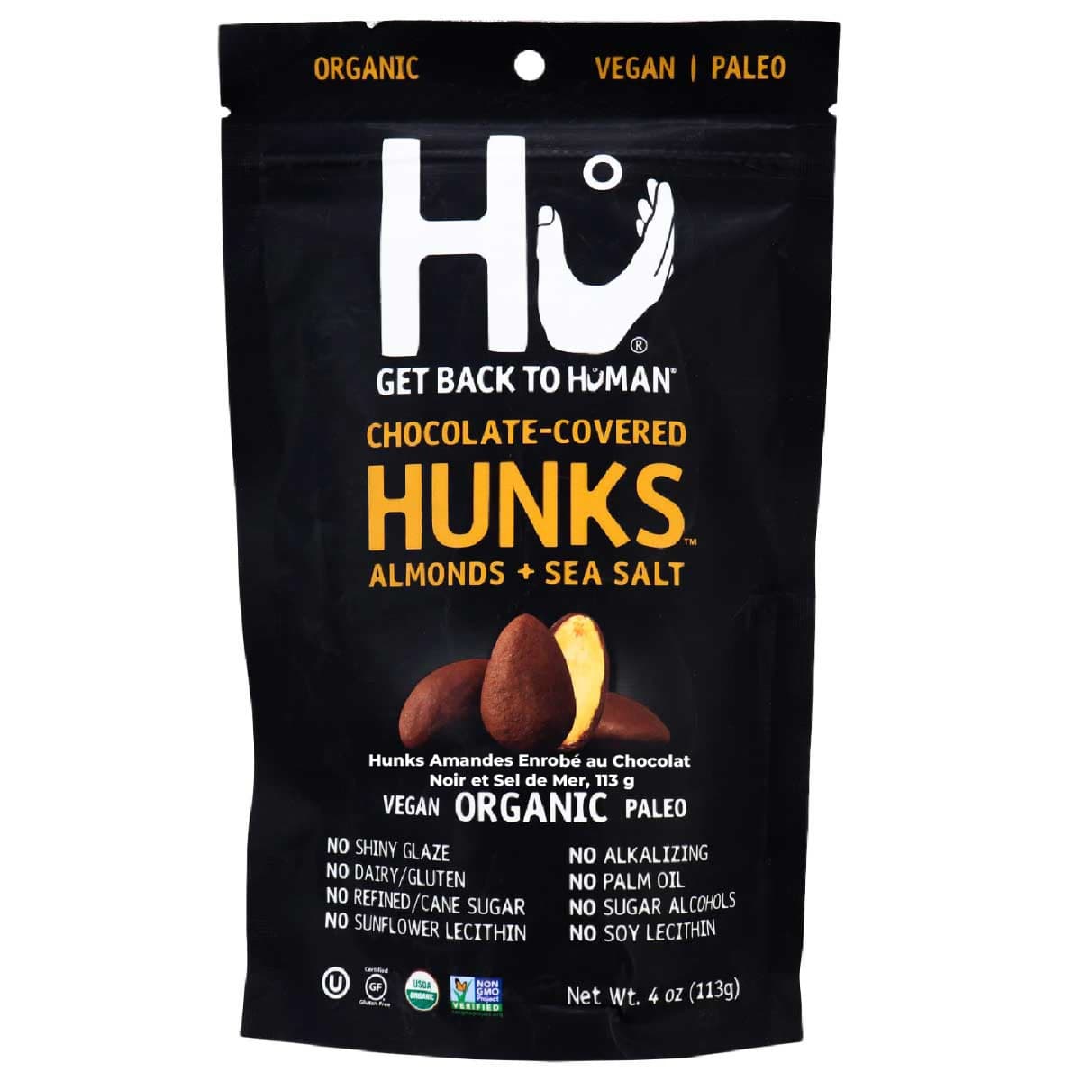 Hu Kitchen Dark Chocolate Covered Almonds + Sea Salt Hunks, 113g