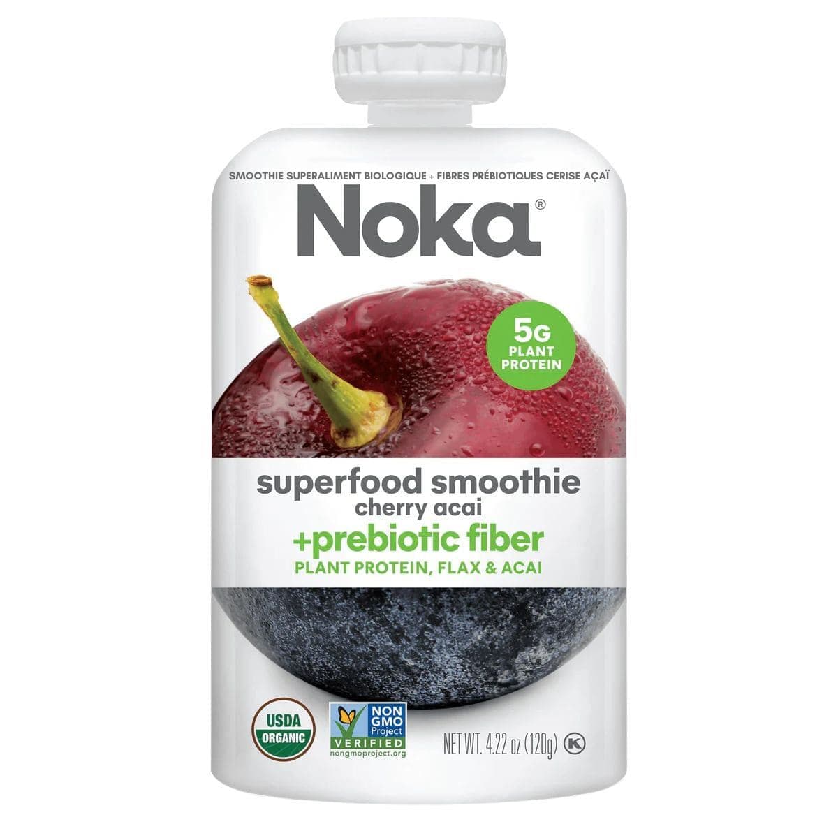 Noka Organic Superfood Smoothie + Prebiotic Fibre Cherry Acai, 120g