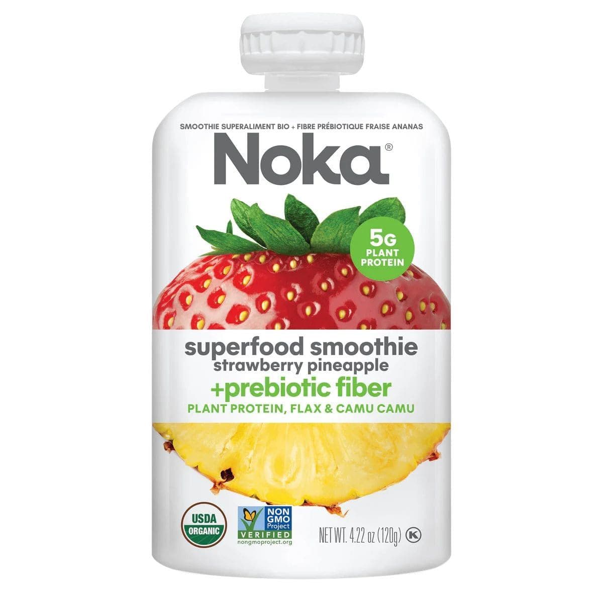 Noka Organic Superfood Smoothie + Prebiotic Fibre Strawberry Pineapple, 120g