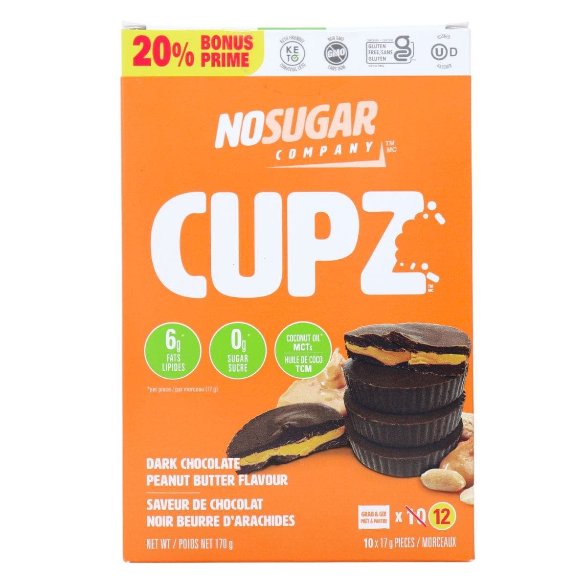 No Sugar Company Keto Cupz Dark Chocolate Peanut Butter, 12ct