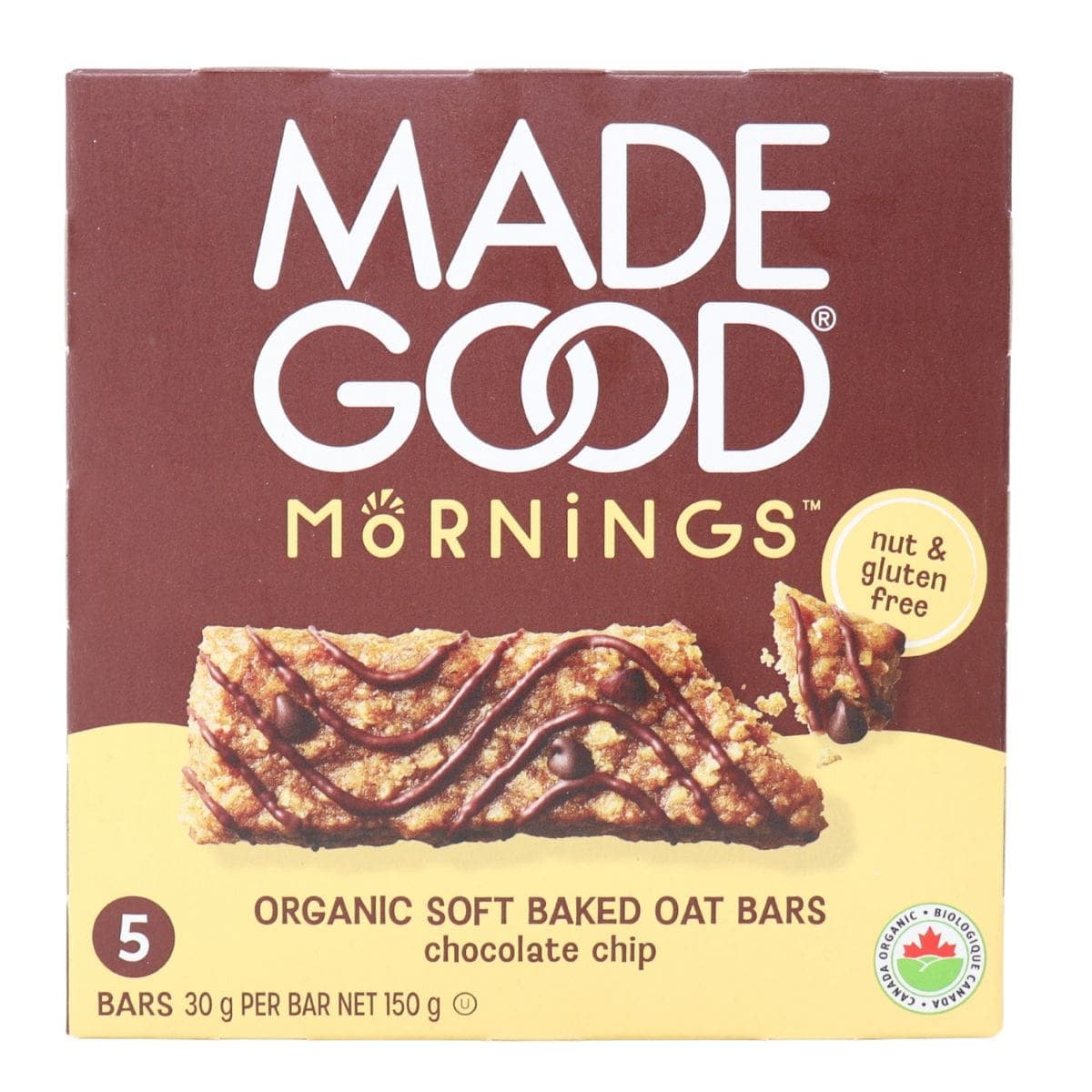 MadeGood Mornings Gluten-Free Soft-Baked Oat Bars Chocolate Chip, 5 Bars