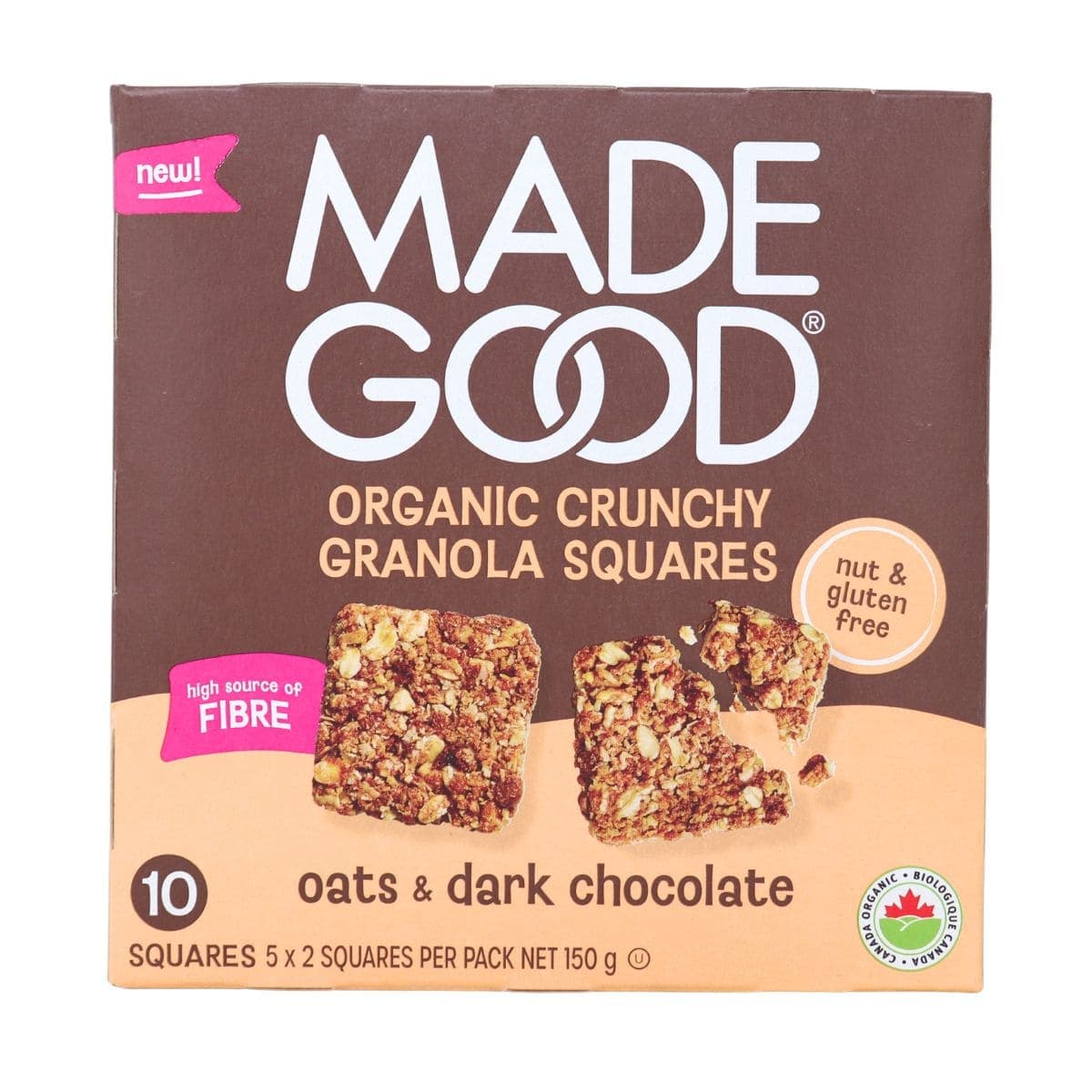 MadeGood Organic Crunchy Granola Squares Oats & Dark Chocolate, 5 Packs