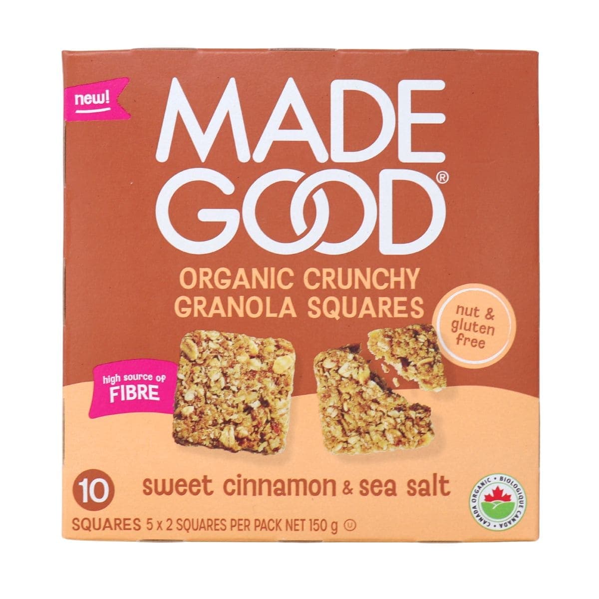 MadeGood Organic Crunchy Granola Squares Sweet Cinnamon & Sea Salt, 5 Packs