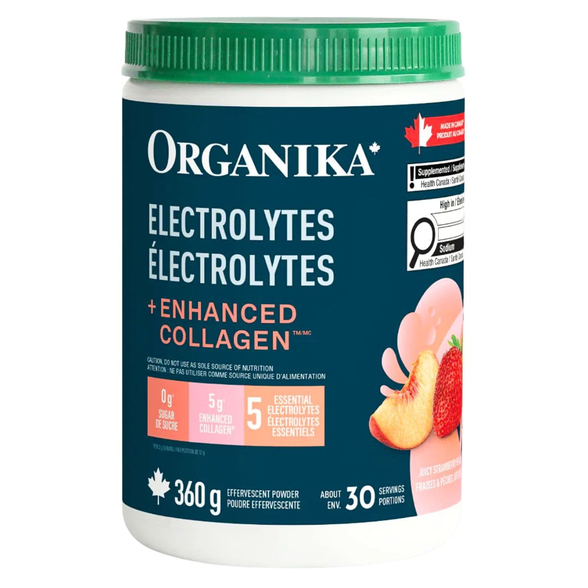 Organika Electrolytes + Enhanced Collagen Juicy Strawberry Peach, 360g