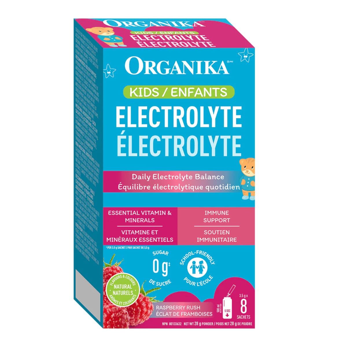 Organika Sugar-Free Daily Electrolyte Powder For Kids Raspberry Rush, 8 Sachets
