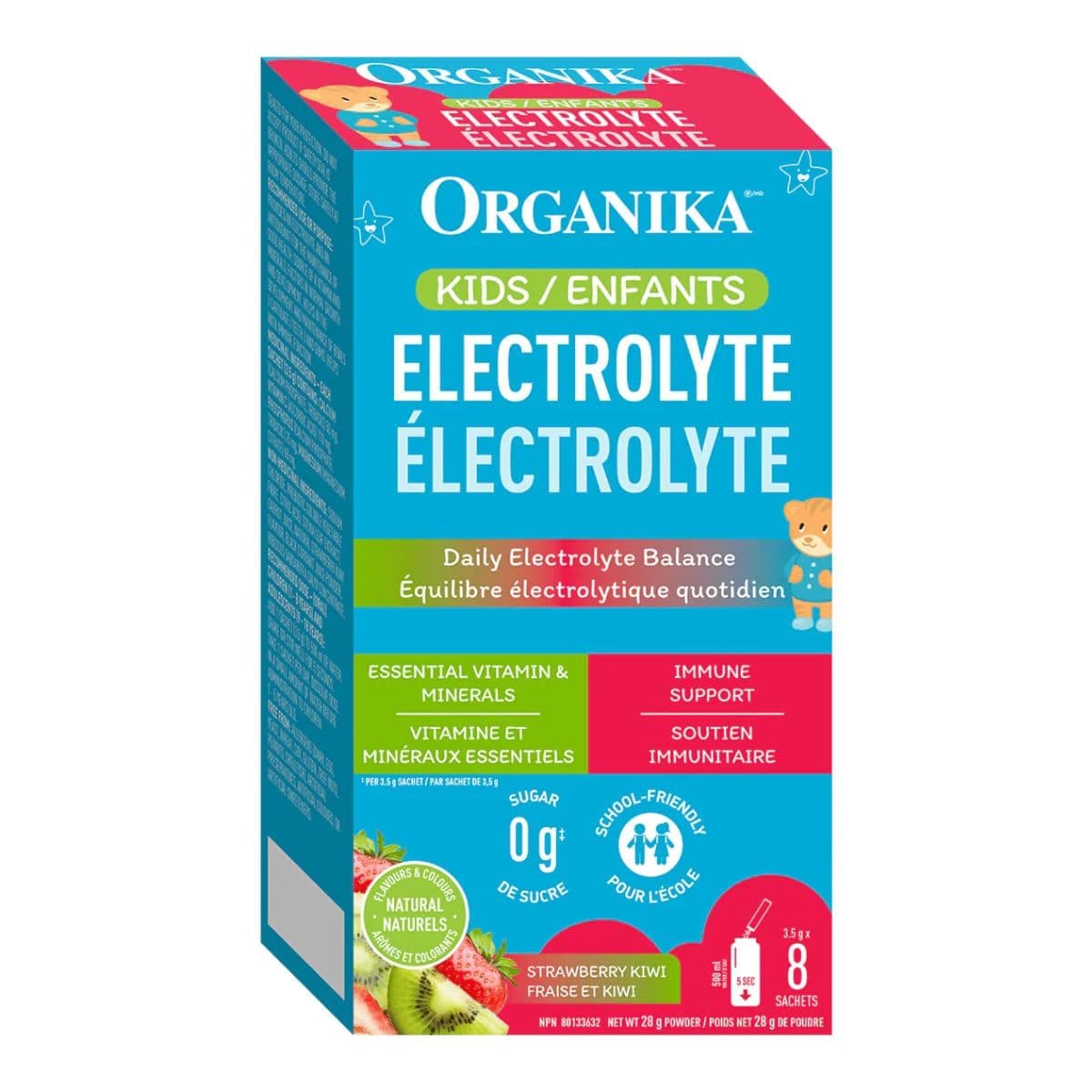 Organika Sugar-Free Daily Electrolyte Powder For Kids Strawberry Kiwi, 8 Sachets