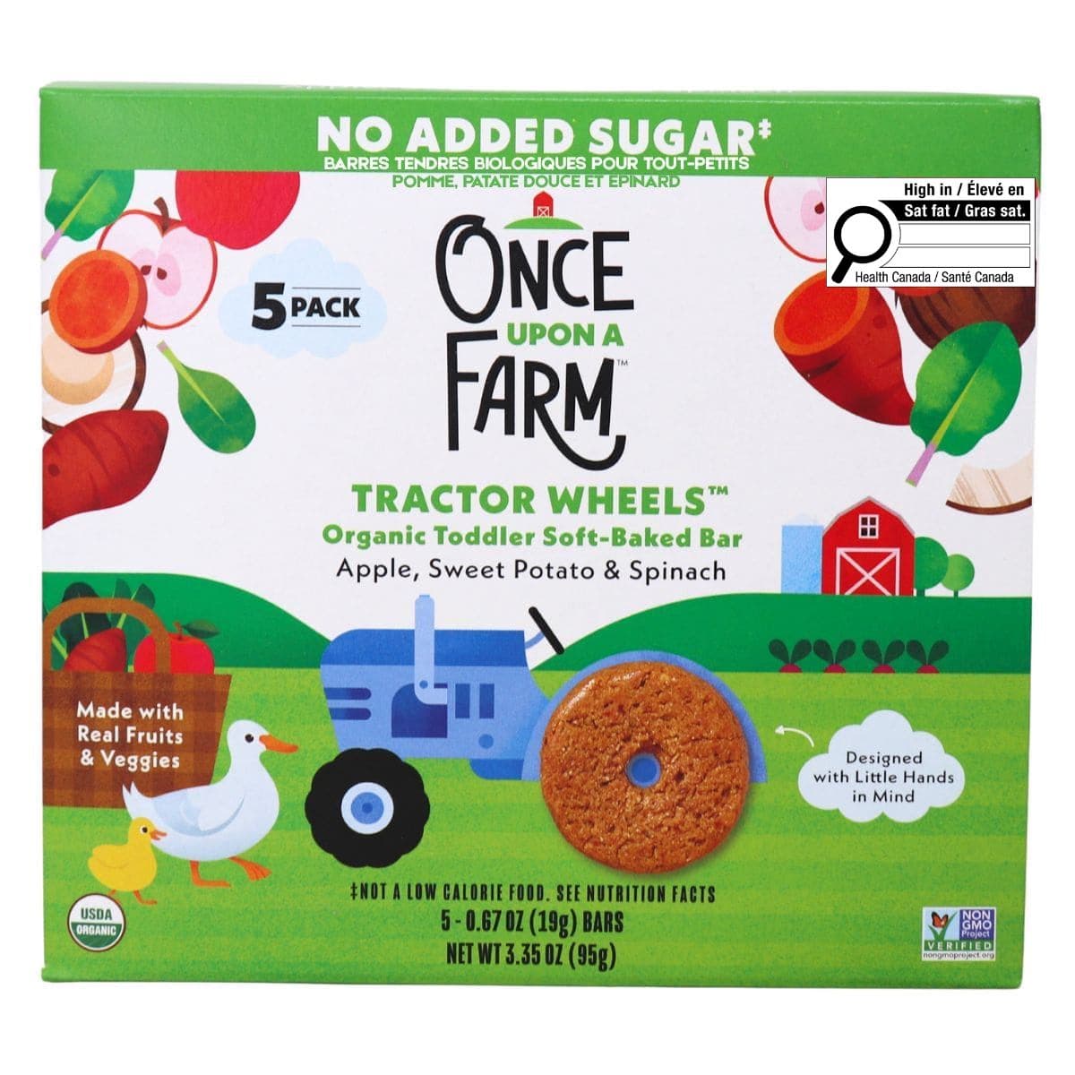 Once Upon a Farm Tractor Wheels Organic Toddler Soft-Baked Bars Apple, Sweet Potato & Spinach, 5 Bars