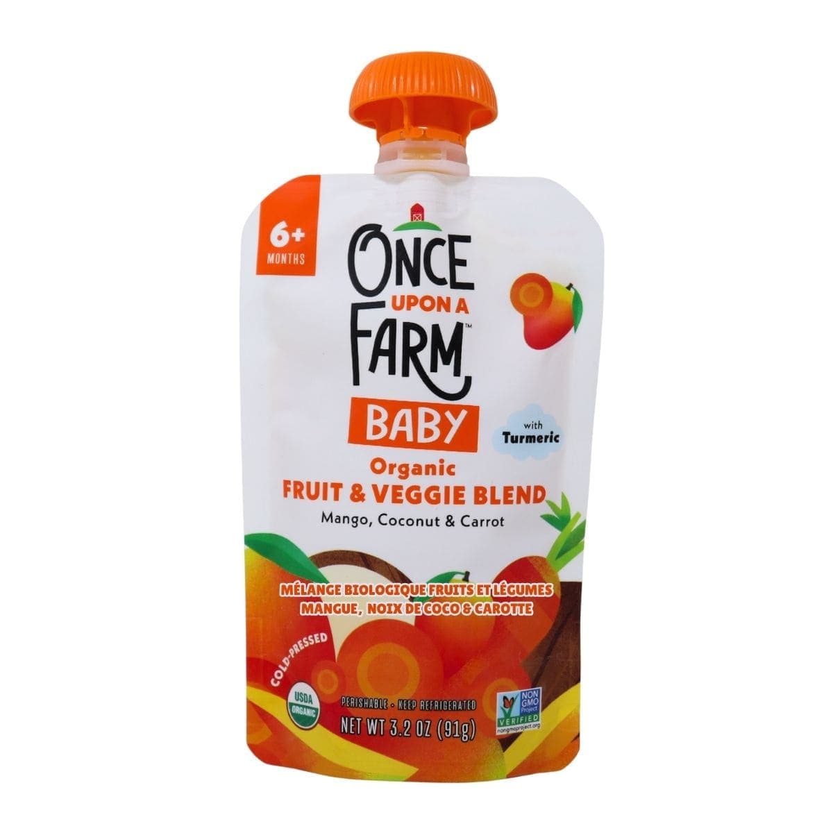 Once Upon a Farm Baby Organic Fruit & Veggie Blend Mango, Coconut & Carrot, 91 g