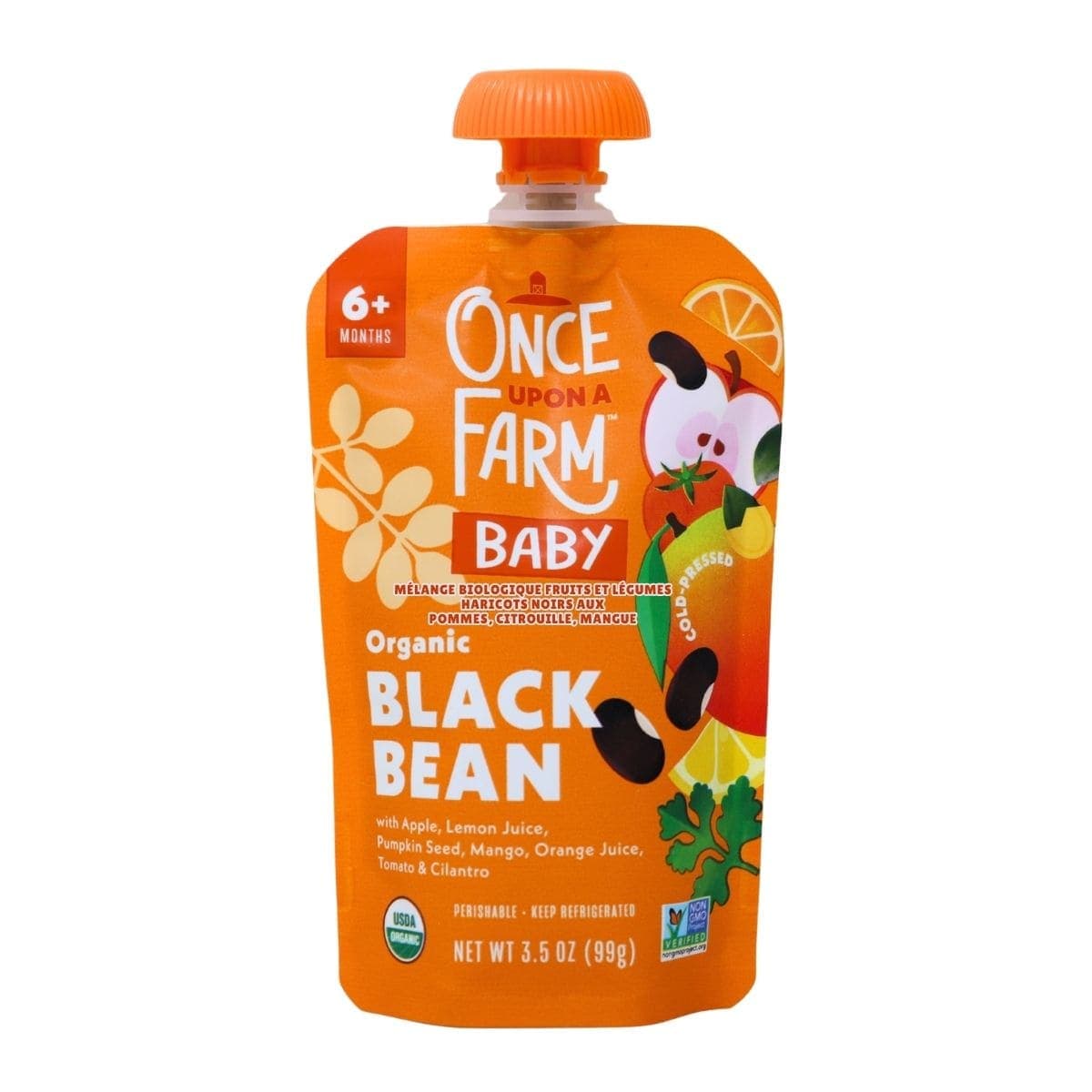 Once Upon a Farm Baby Organic Fruit & Veggie Blend Black Bean with Apple, Pumpkin Seed & Mango, 99 g