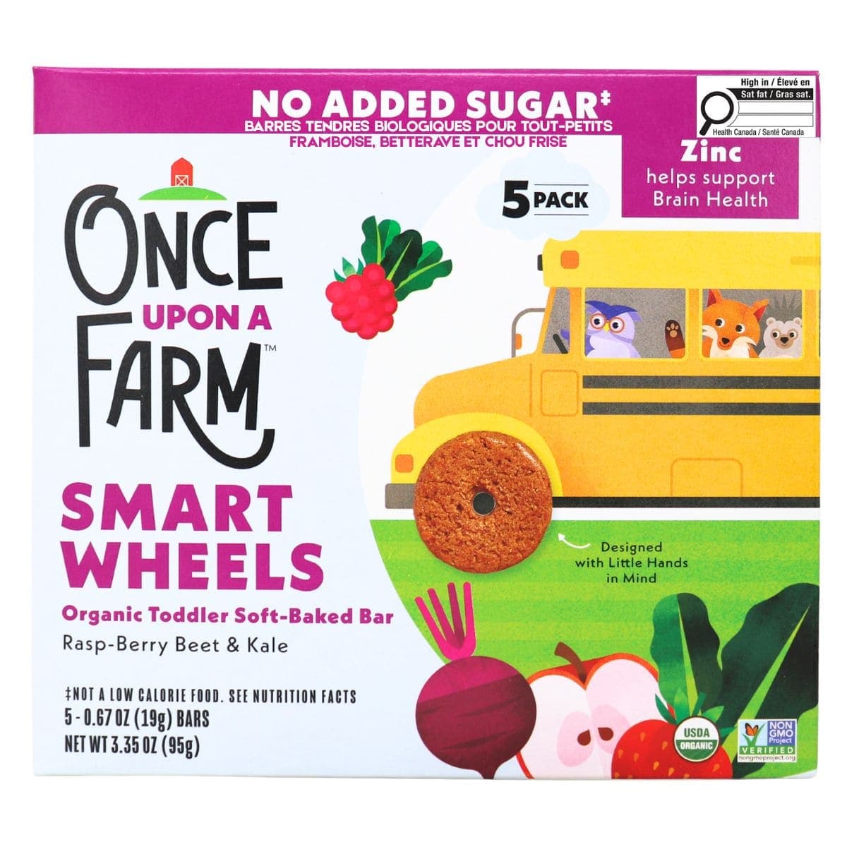 Once Upon A Farm Smart Wheels Organic Toddler Soft-Baked Bars Rasp-Berry, Beet & Kale, 5 Bars