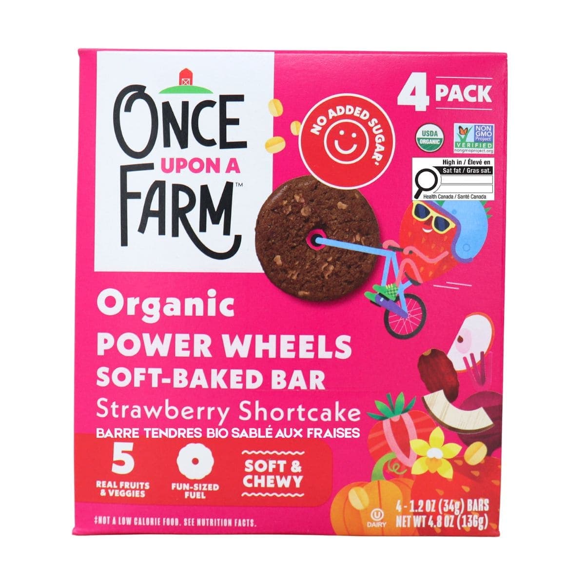 Once Upon A Farm Power Wheels Organic Soft-Baked Bars Strawberry Shortcake, 4 Bars