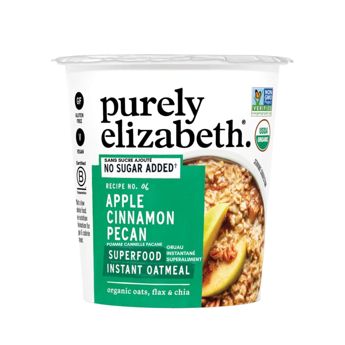 Purely Elizabeth Gluten-Free Instant Superfood Oatmeal Cup Organic Apple Cinnamon Pecan, 57 g