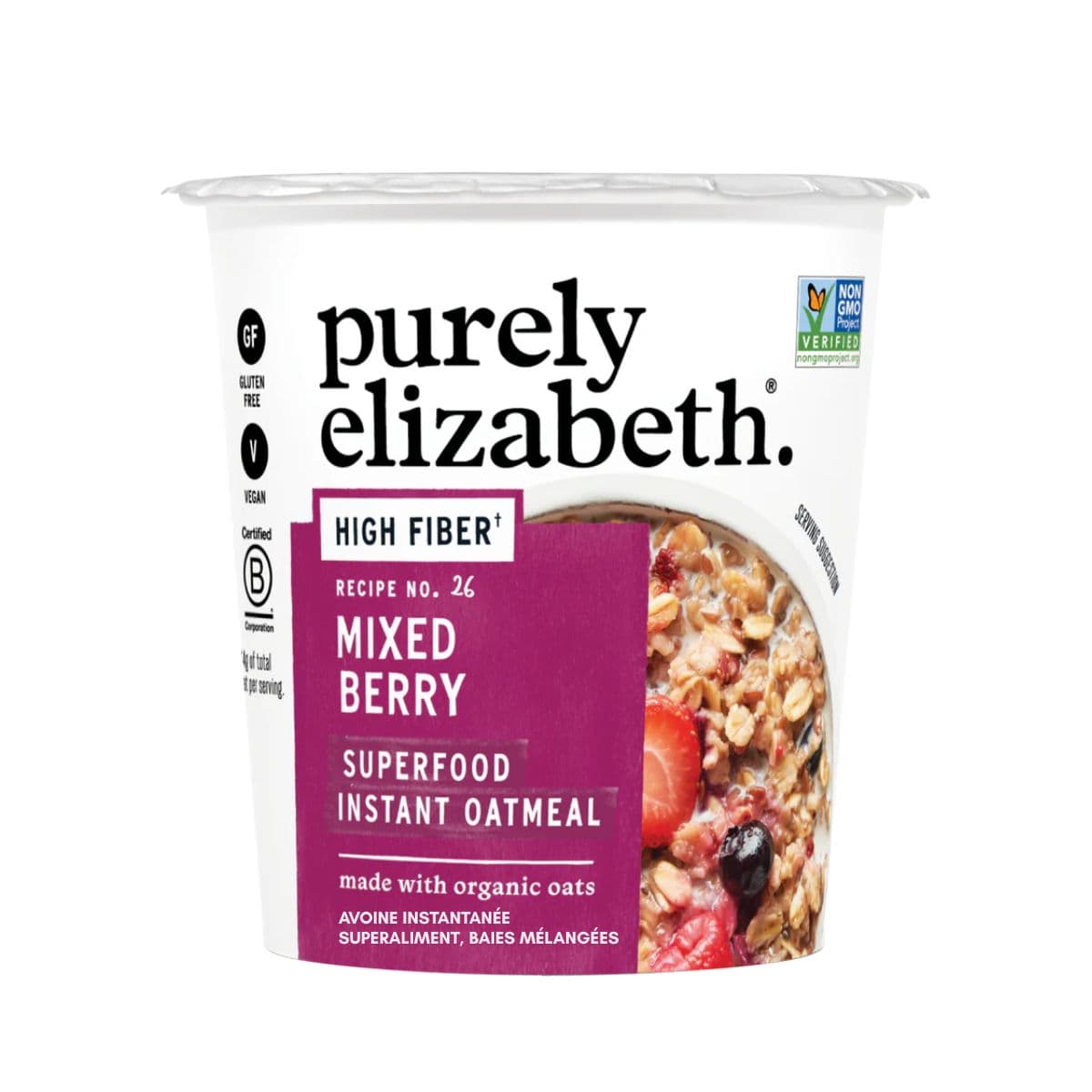 Purely Elizabeth Gluten-Free Instant Superfood Oatmeal Cup Mixed Berry with Prebiotic Fiber, 50 g