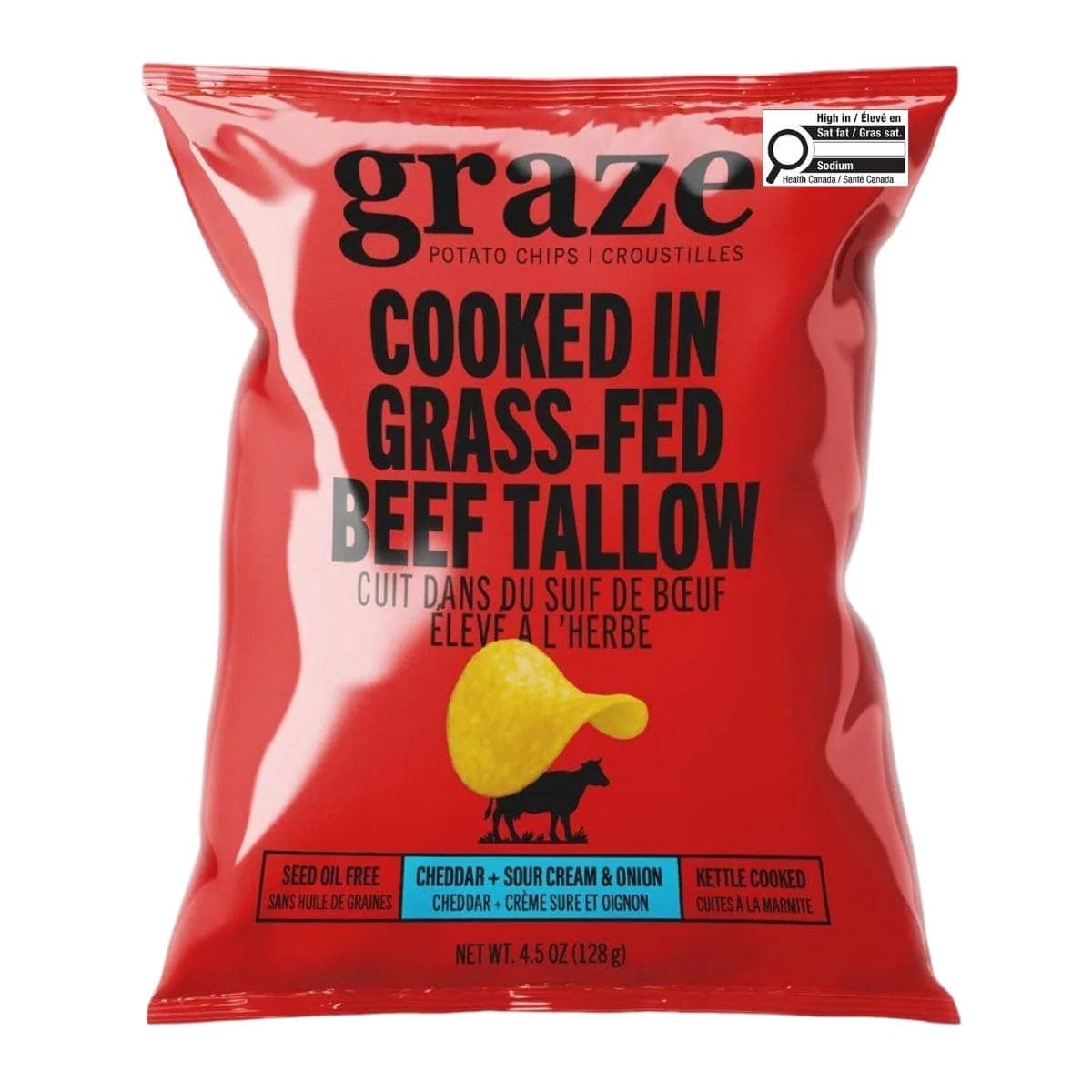 Graze Potato Chips Kettle Cooked in Grass-Fed Beef Tallow Cheddar + Sour Cream & Onion, 128g