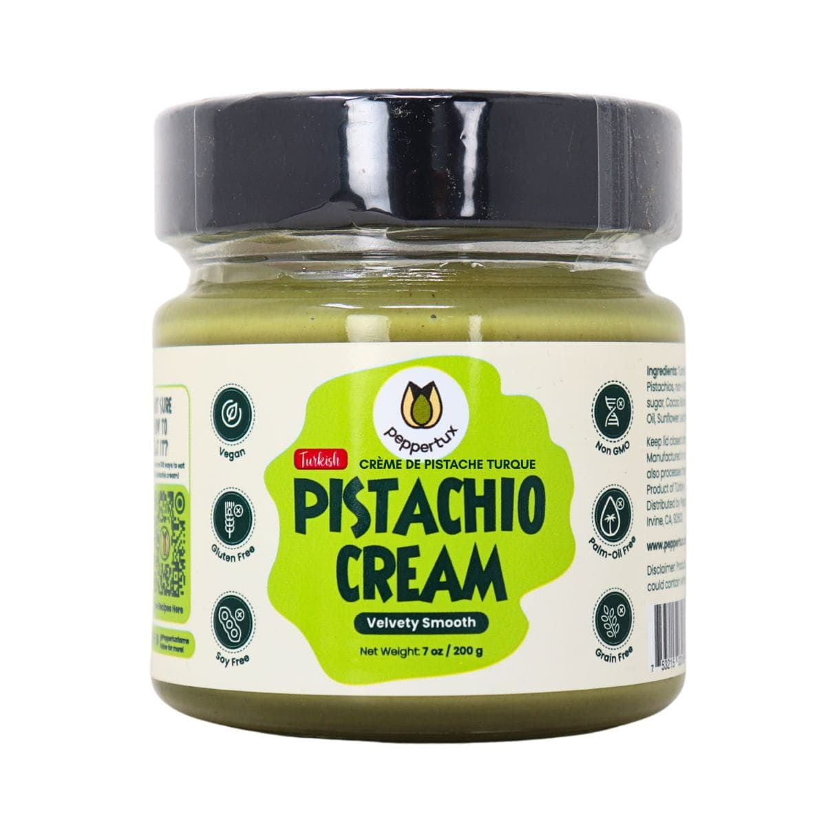 Peppertux Vegan Turkish Pistachio Cream Velvety Smooth, 200 g
