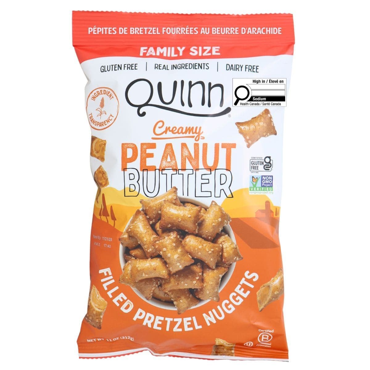 Quinn Peanut Butter Filled Gluten Free Pretzel Nuggets Family Size, 312g