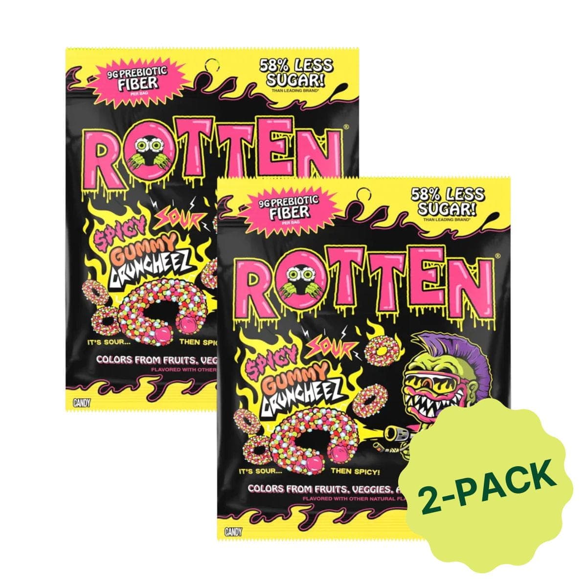 Rotten Gut-Friendly Candy With Prebiotic Fibre Spicy Sour Gummy Cruncheez 2-Pack, 51g each