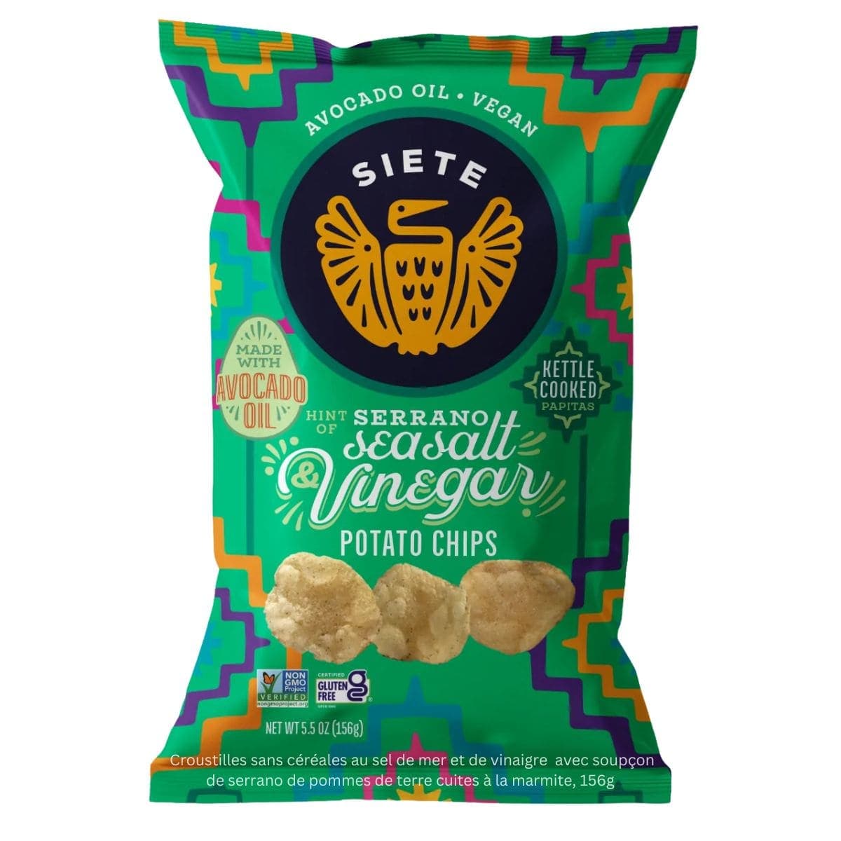Siete Grain-Free Kettle Cooked Potato Chips Hint of Serrano Sea Salt & Vinegar, 156g