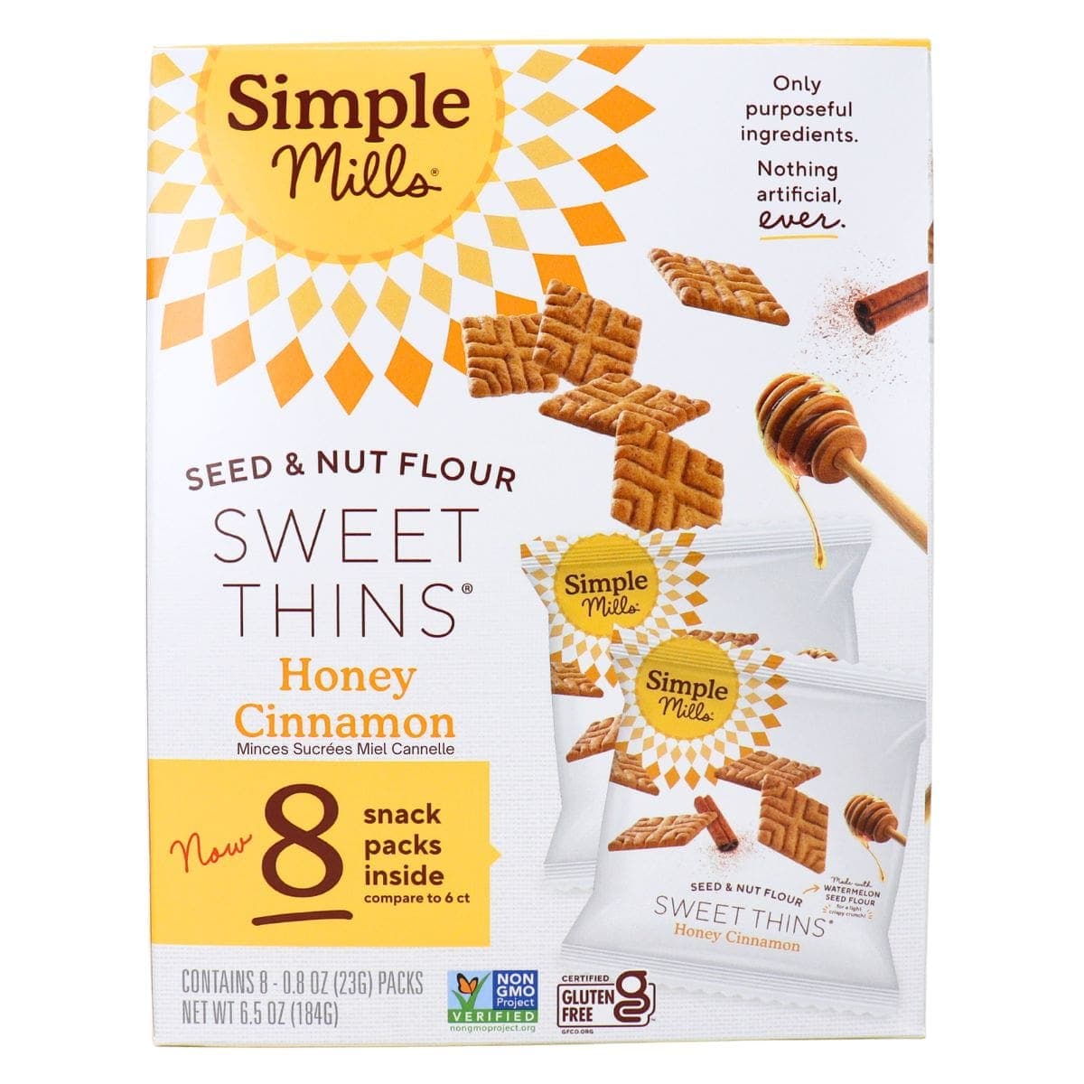 Simple Mills Grain Free Honey Cinnamon Sweet Thins Snack Packs, 8 Packs