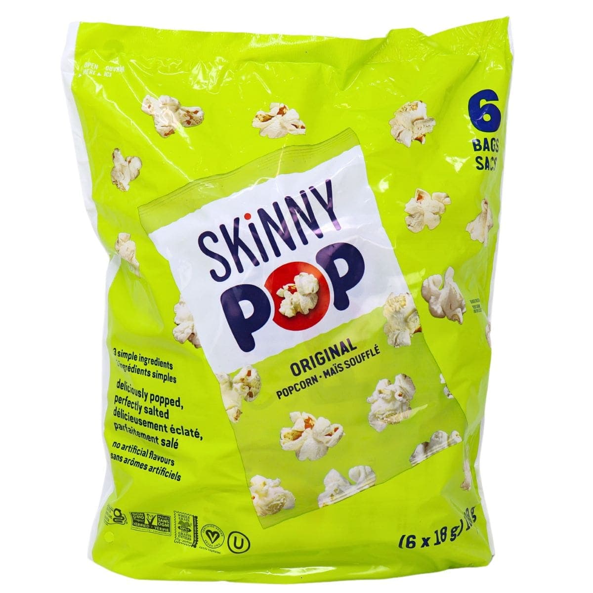 SKINNYPOP SkinnyPack Gluten-Free Popped Popcorn Original, 6 Pack