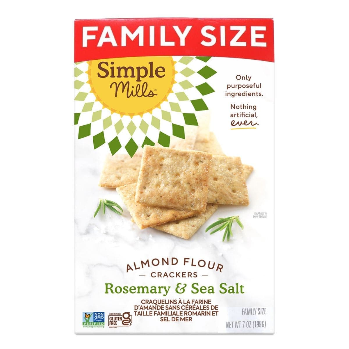 Simple Mills Family Size Grain-Free Almond Flour Crackers Rosemary & Sea Salt, 199g