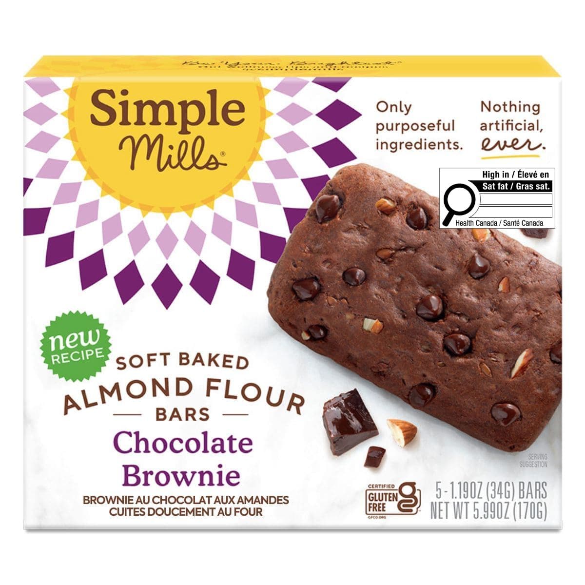 Simple Mills Gluten-Free Soft-Baked Almond Flour Bars Chocolate Brownies, 5 Bars
