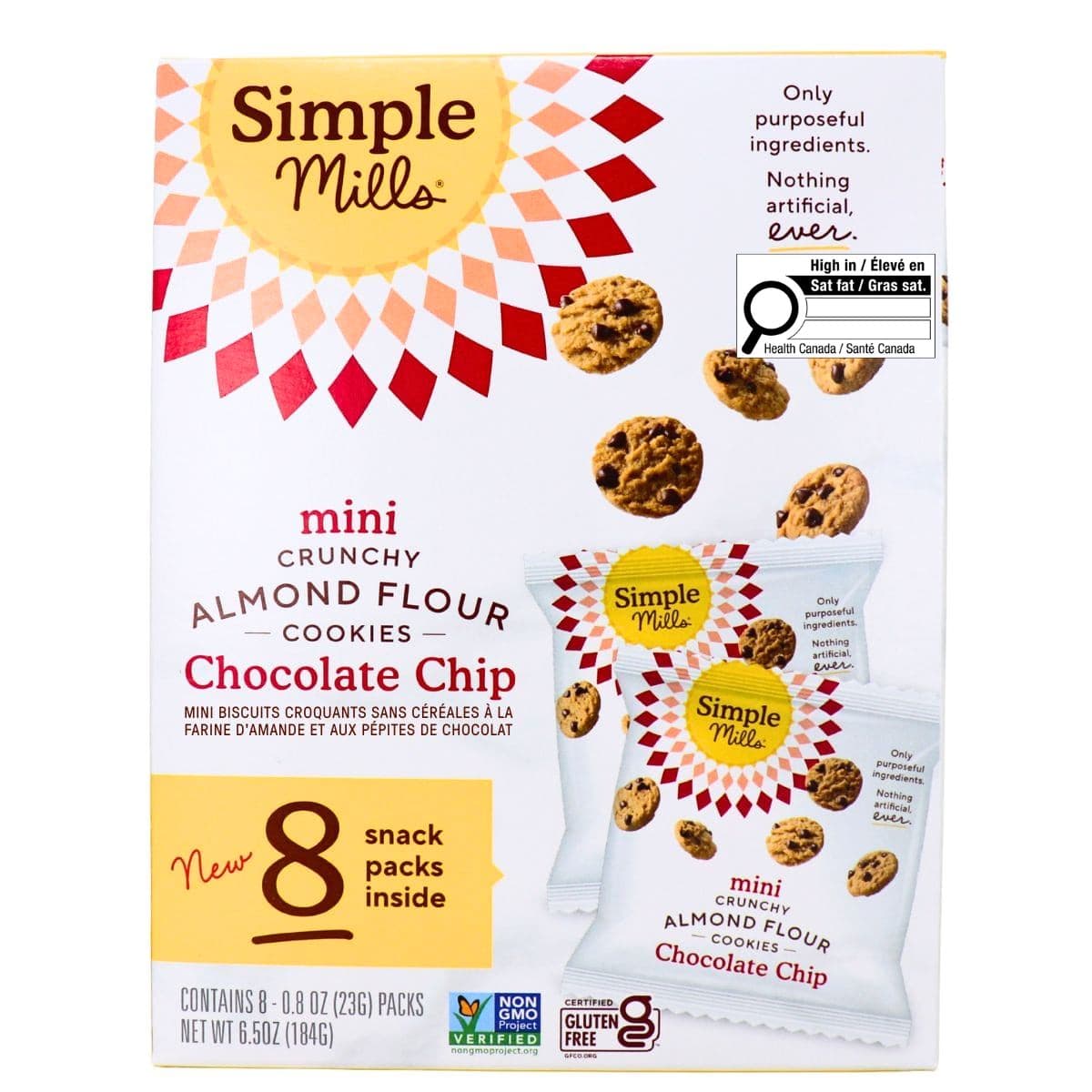 Simple Mills Mini Grain-Free Crunchy Almond Flour Cookies Chocolate Chip, 8 Pack