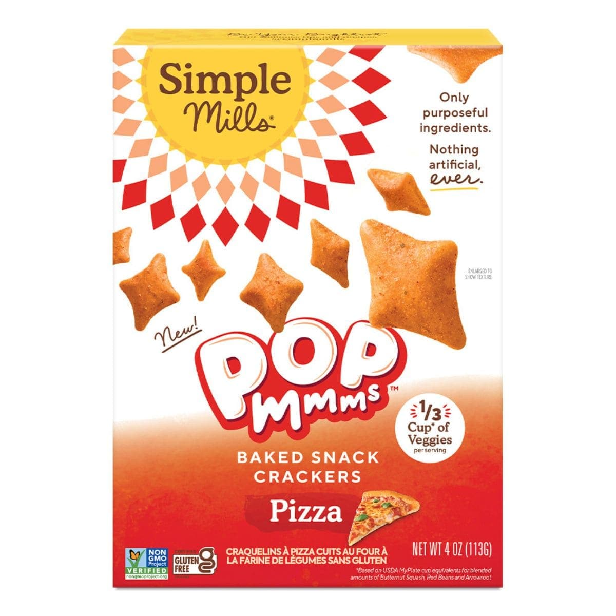 Simple Mills Gluten-Free Pop Mmms Veggie Flour Baked Crackers Pizza, 113g